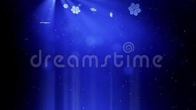美丽的三维雪花飘落在蓝色的背景上。 用作圣诞或新年贺卡，作冬季主题或